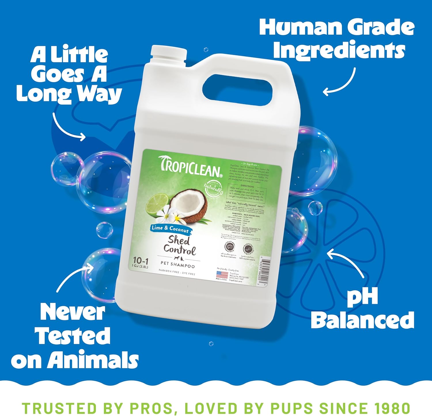 TropiClean Lime & Coconut Shed Control Shampoo for Pets, 1 gallon