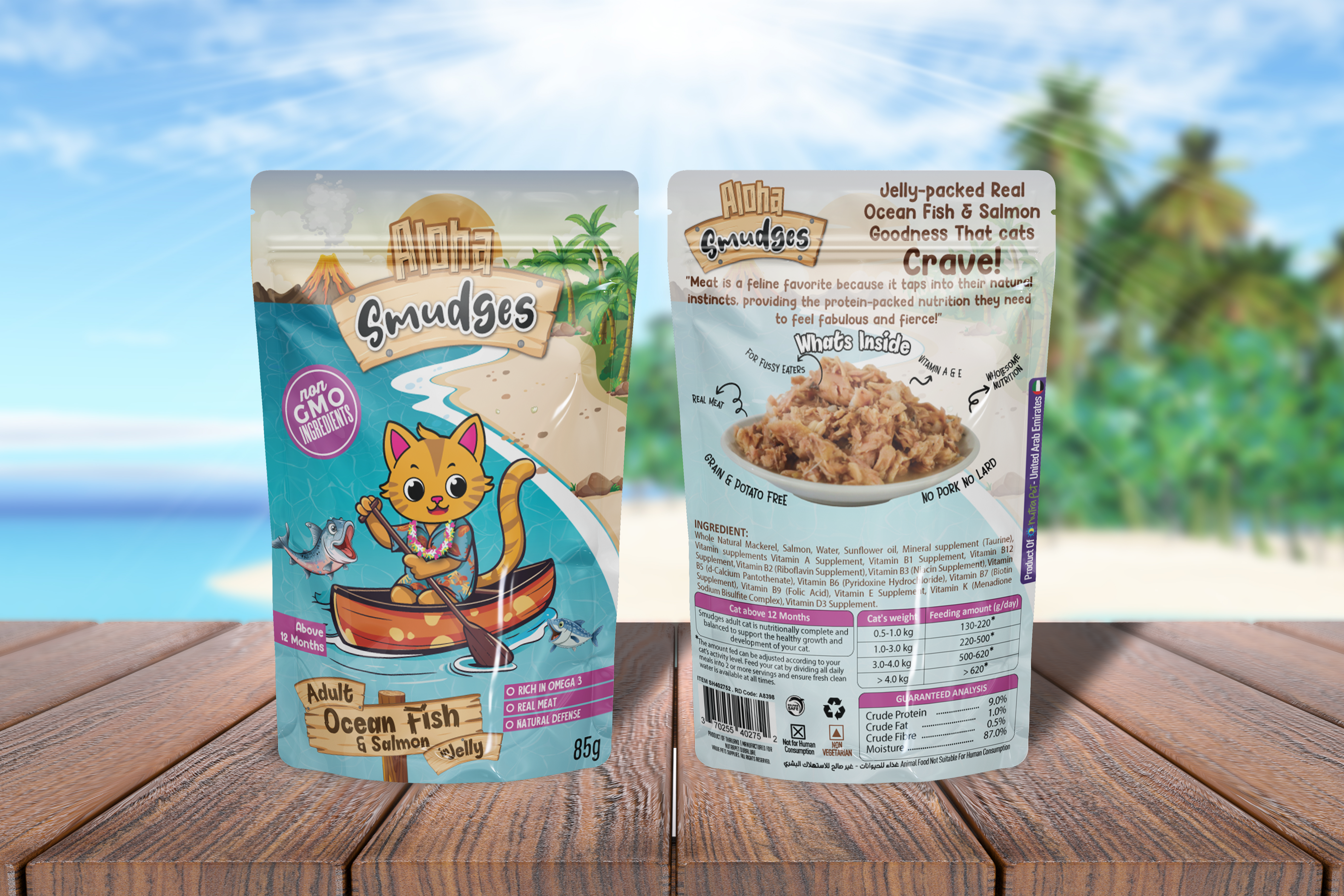 Aloha Smudges Ocean Fish & Salmon Adult Cat wet food in Jelly 85g Pouch Pack of 12