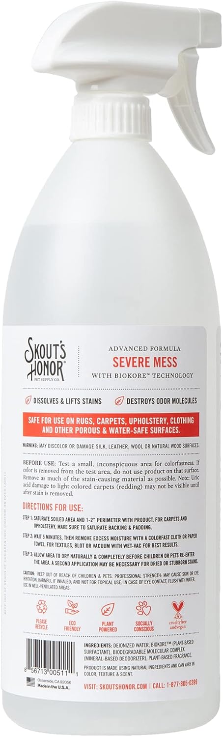 Skouts Honor Stain & Odor Severe Mess Advanced Formula DOG  1 Liter Pet Essentials