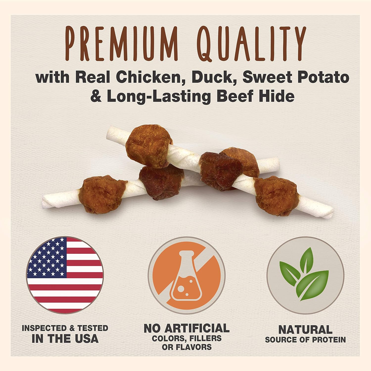 Cadet 4 oz. Beef Hide Shish Kabobs 
(Rawhide Twist Sticks wrapped in Chicken, Duck & Sweet Potato)  Dog Treats & Chews