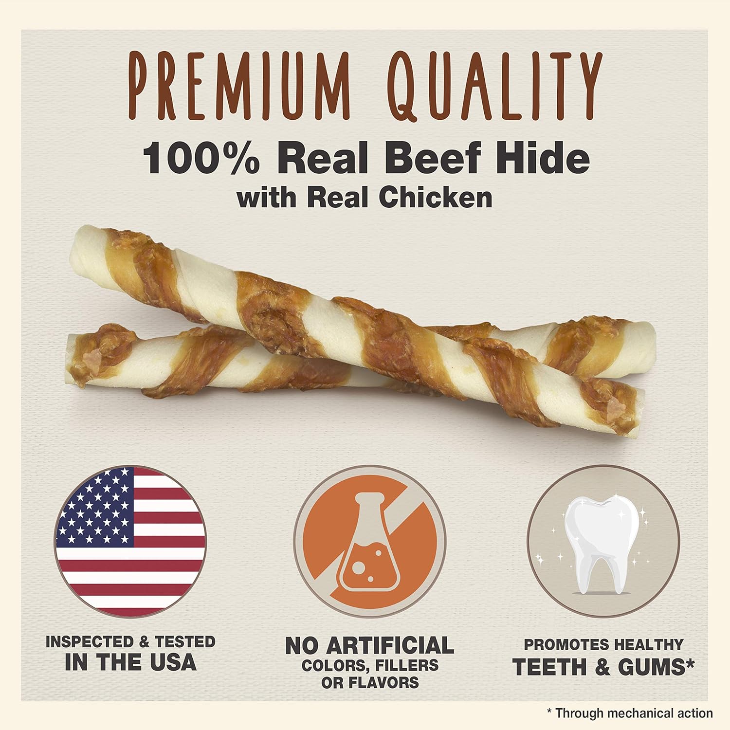 Cadet 6 pk. Large Beef Hide (Rawhide) and Chicken Twists Dog Treats & Chews