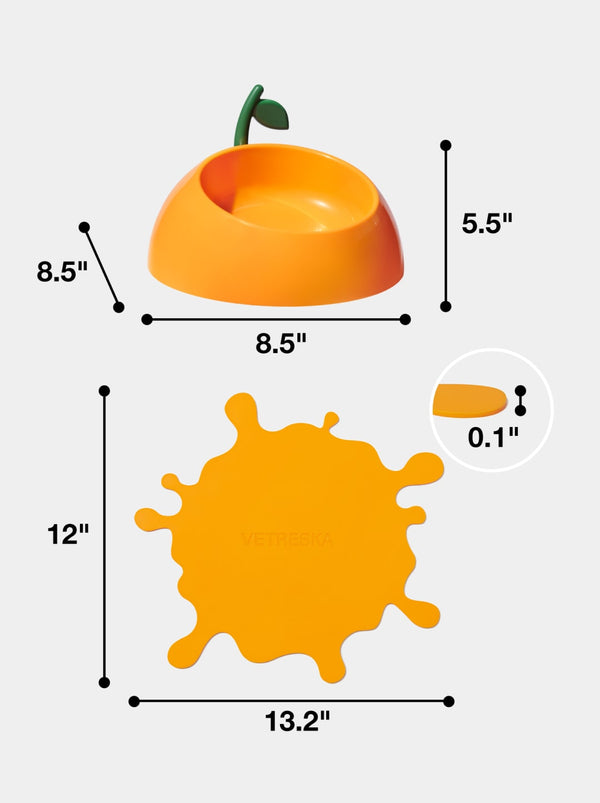 VETRESKA Juicy Tangerine Pet Bowl, Spoon & Mat Set