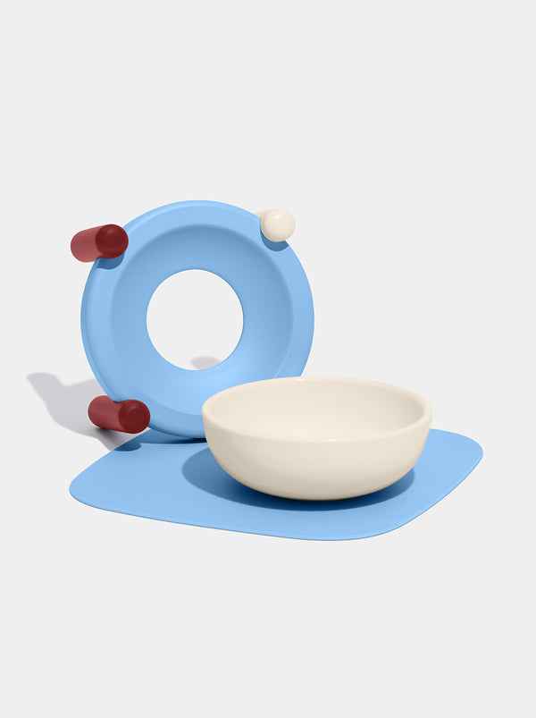 VETRESKA Mist and Merlot Pet Bowl & Mat Set (S)