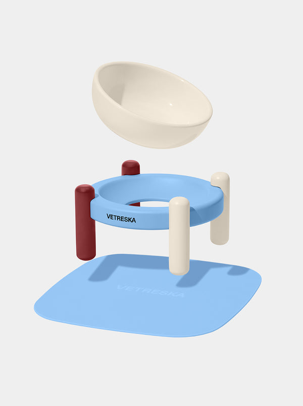 VETRESKA Mist and Merlot Pet Bowl & Mat Set (S)