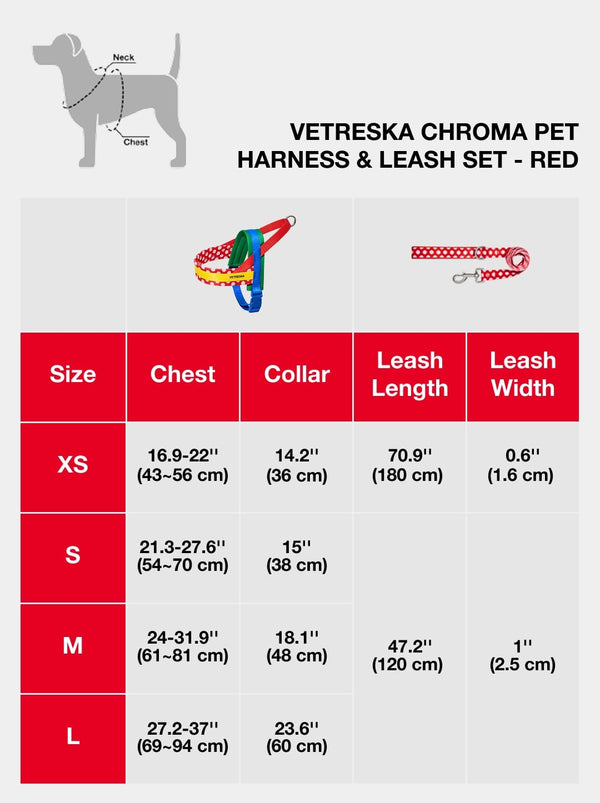 VETRESKA Chroma Pet Harness & Leash Set-Red (L)