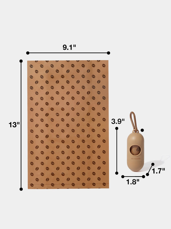 VETRESKA Coffee Pet Poop Bags & Dispenser Set (1 Dispenser + 7 Rolls)