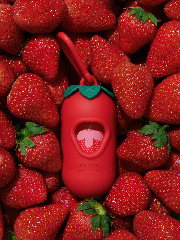 VETRESKA Strawberry Pet Poop Bags & Dispenser (1 Dispenser + 1 Roll)