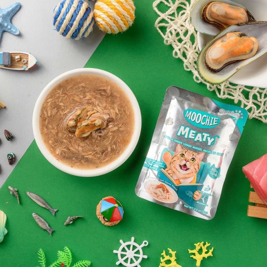 Moochie Cat Food Tuna & Green Lipped Mussel Recipe in Gravy Pouch 70g Pack of 12