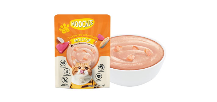 Moochie Cat Food Tuna Mousse with Salmon Pouch 70g Pack of 12