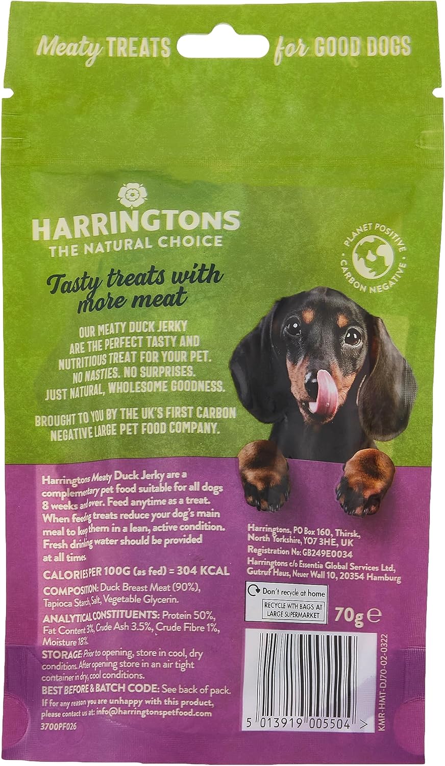Harringtons Duck Jerky High Meat Dog Treats 70g