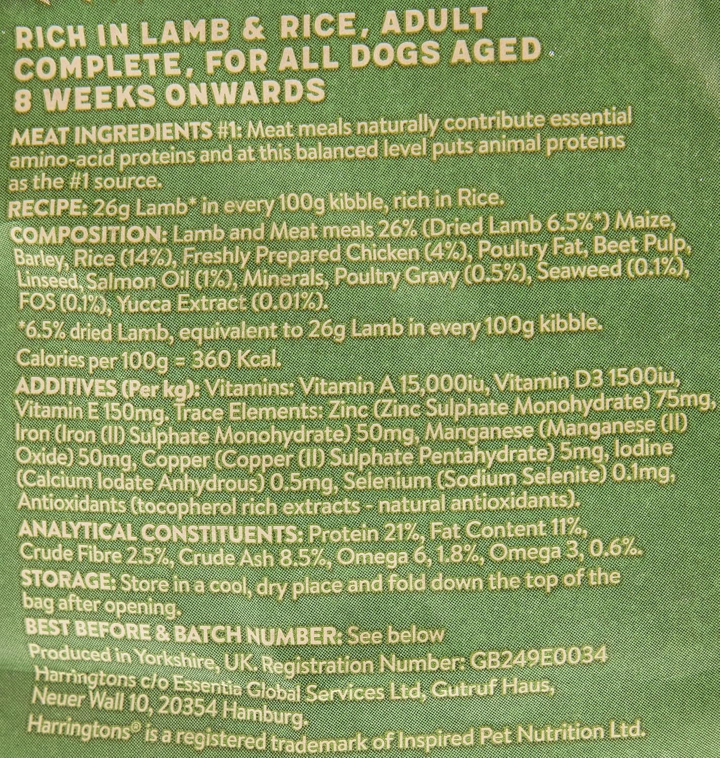 Harringtons Complete Lamb & Rice Adult Dry Dog Food 1.7KG