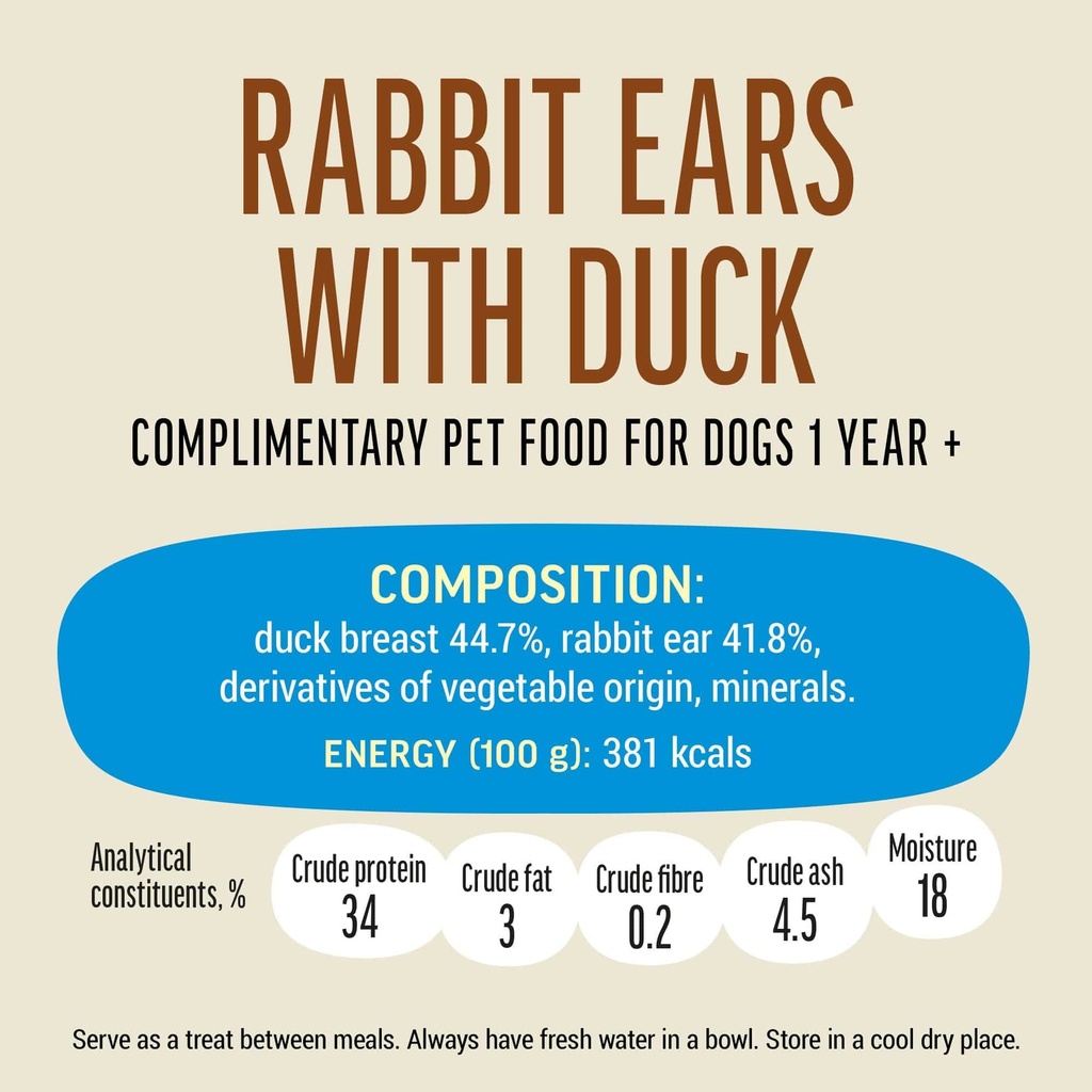 Dog Fest Rabbit Ears with Duck for Adult Dogs 90g