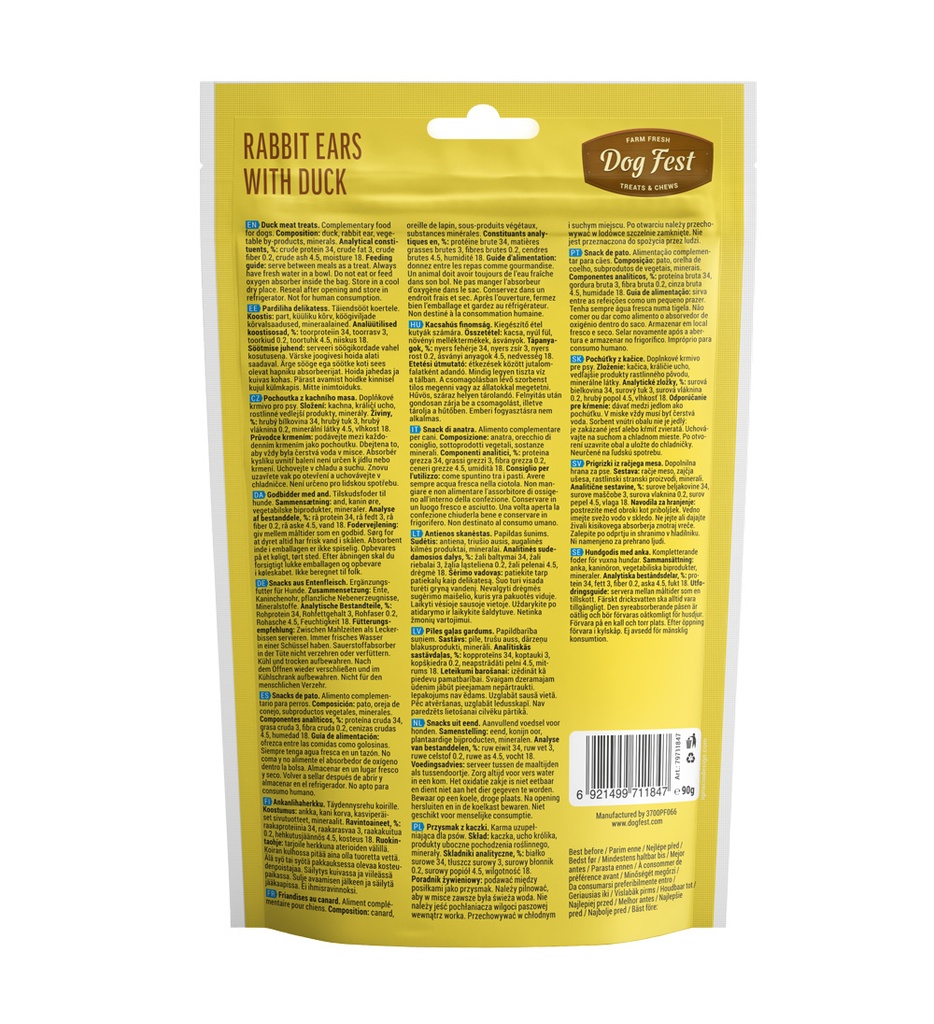 Dog Fest Rabbit Ears with Duck for Adult Dogs 90g