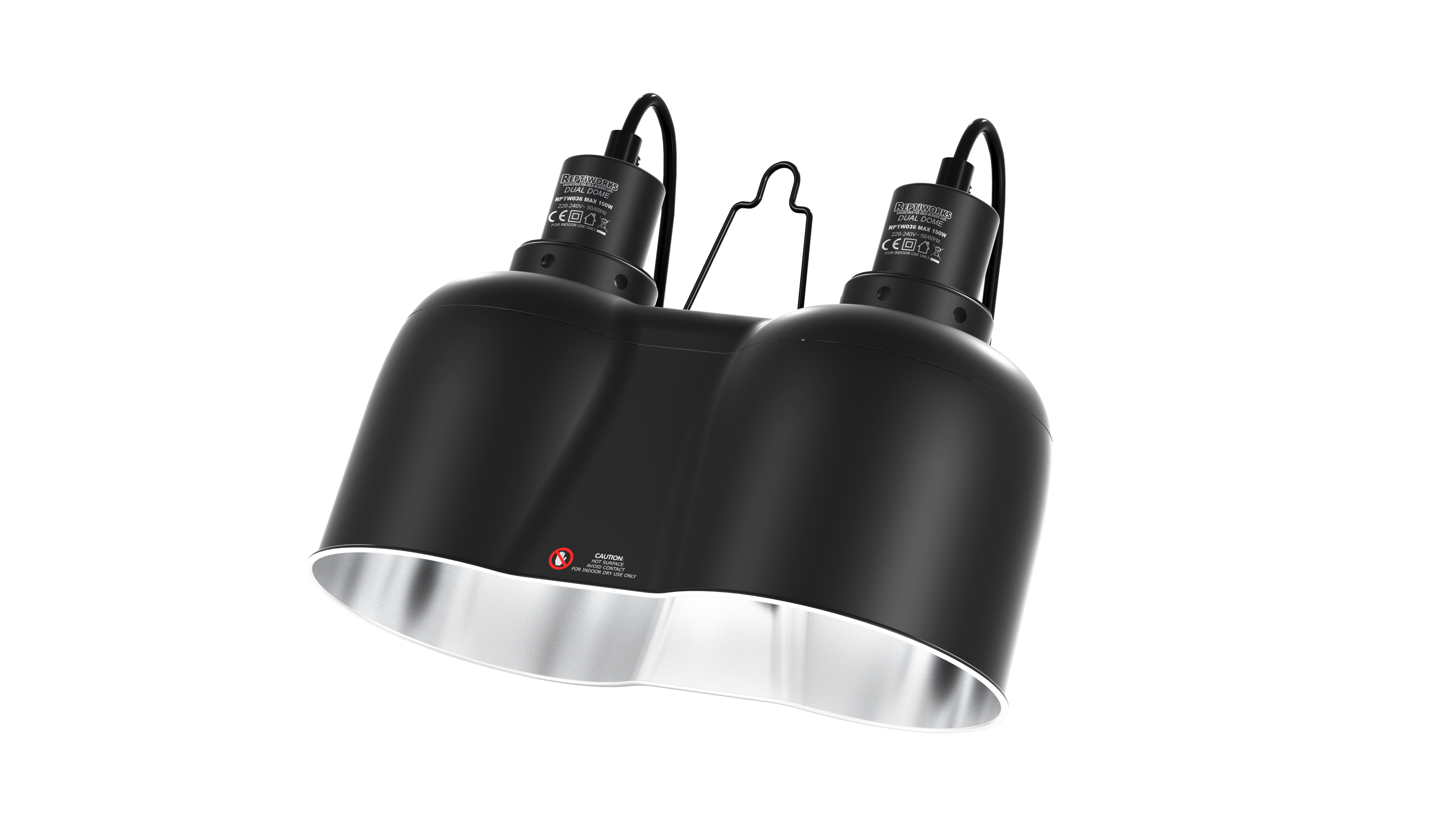 ReptiWorks 2 In 1 Double Dome Lamp Fixture Max.200W×233.2X17.2X20.4Cm / 13"X6.7"X8"