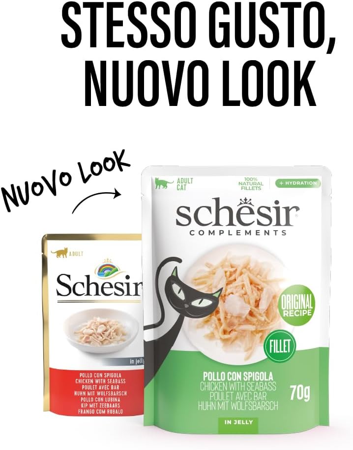 Schesir Complements Cat Wet Food  in Jelly Pouch- Chicken With Seabass 70g