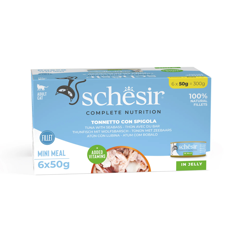 Schesir Complete & Balanced Nutrition Wet Cat Food in Jelly Can Multi pack - Tuna With Seabass-(6X50g)