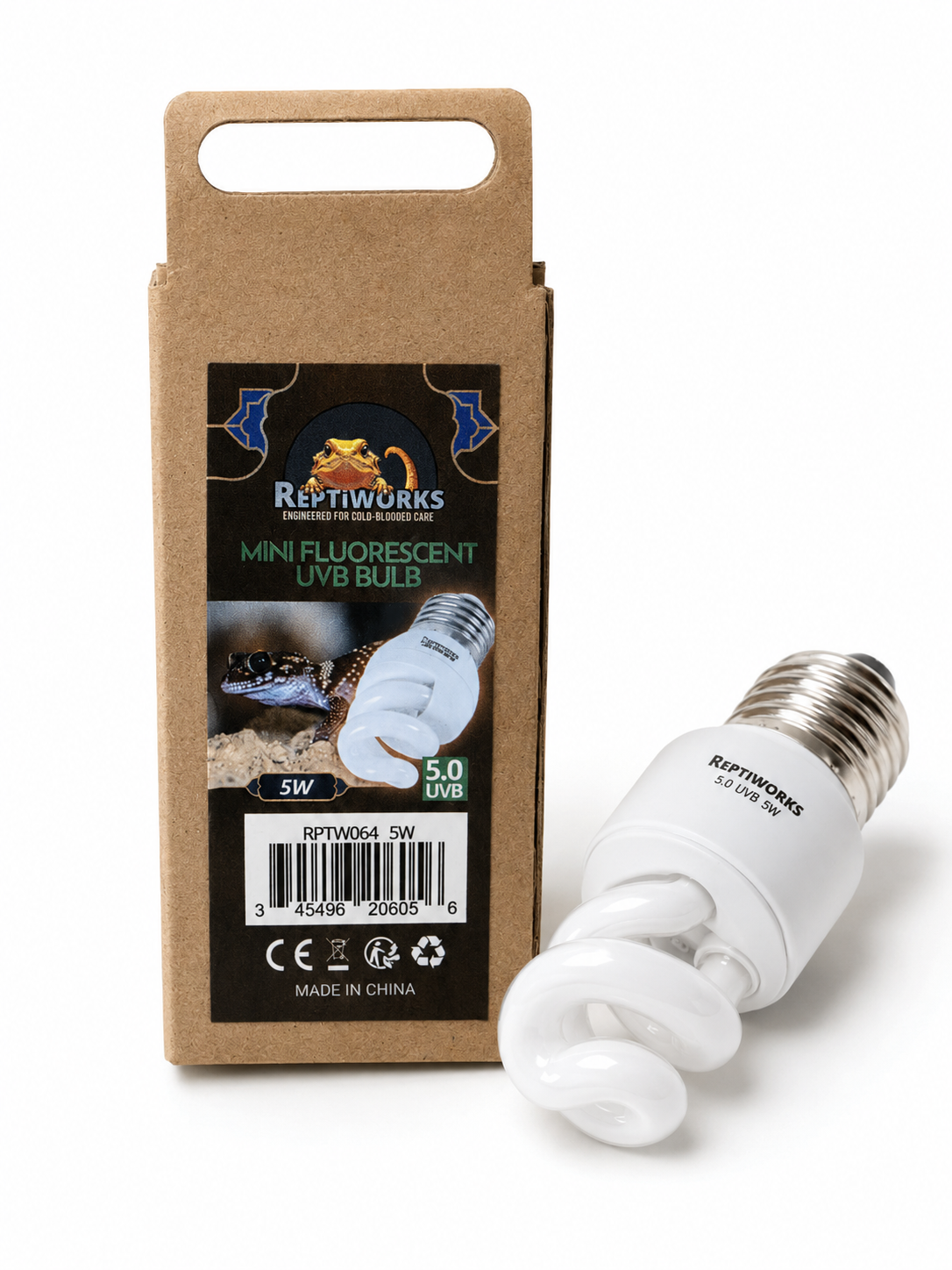 ReptiWorks Mini Fluorescent Uvb Bulb Uvb5.0-5W3.8X3.8X8.3Cm / 1.5"X1.5"X3.2"