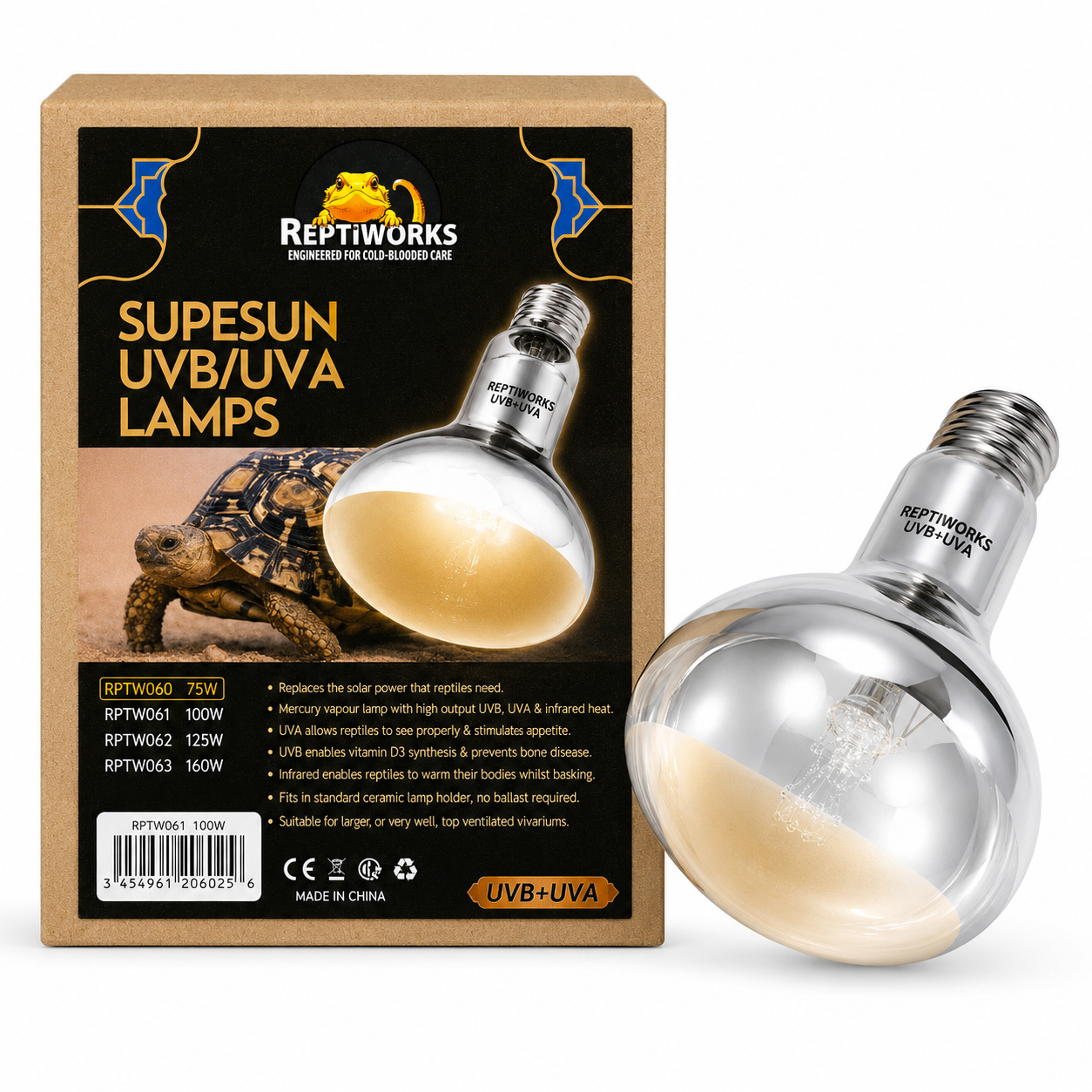 ReptiWorks Supesun Uvb/Uva Lamps-100W9.5X9.5X13.8Cm / 3.7"X3.7"X5.4"