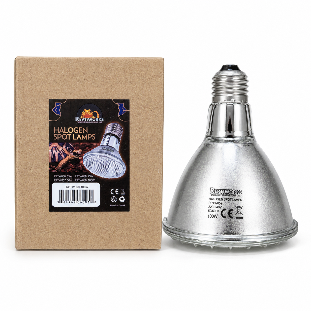 ReptiWorks Halogen Spot Lamps 100W9.5X9.5X12Cm / 3.7"X3.7"X4.7"