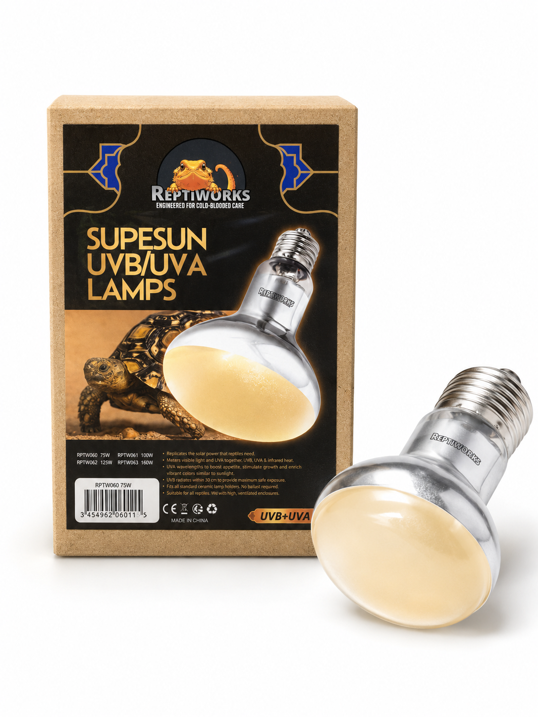 ReptiWorks Supesun Uvb/Uva Lamps-75W8X8X12Cm / 3.1"X3.1"X4.7"