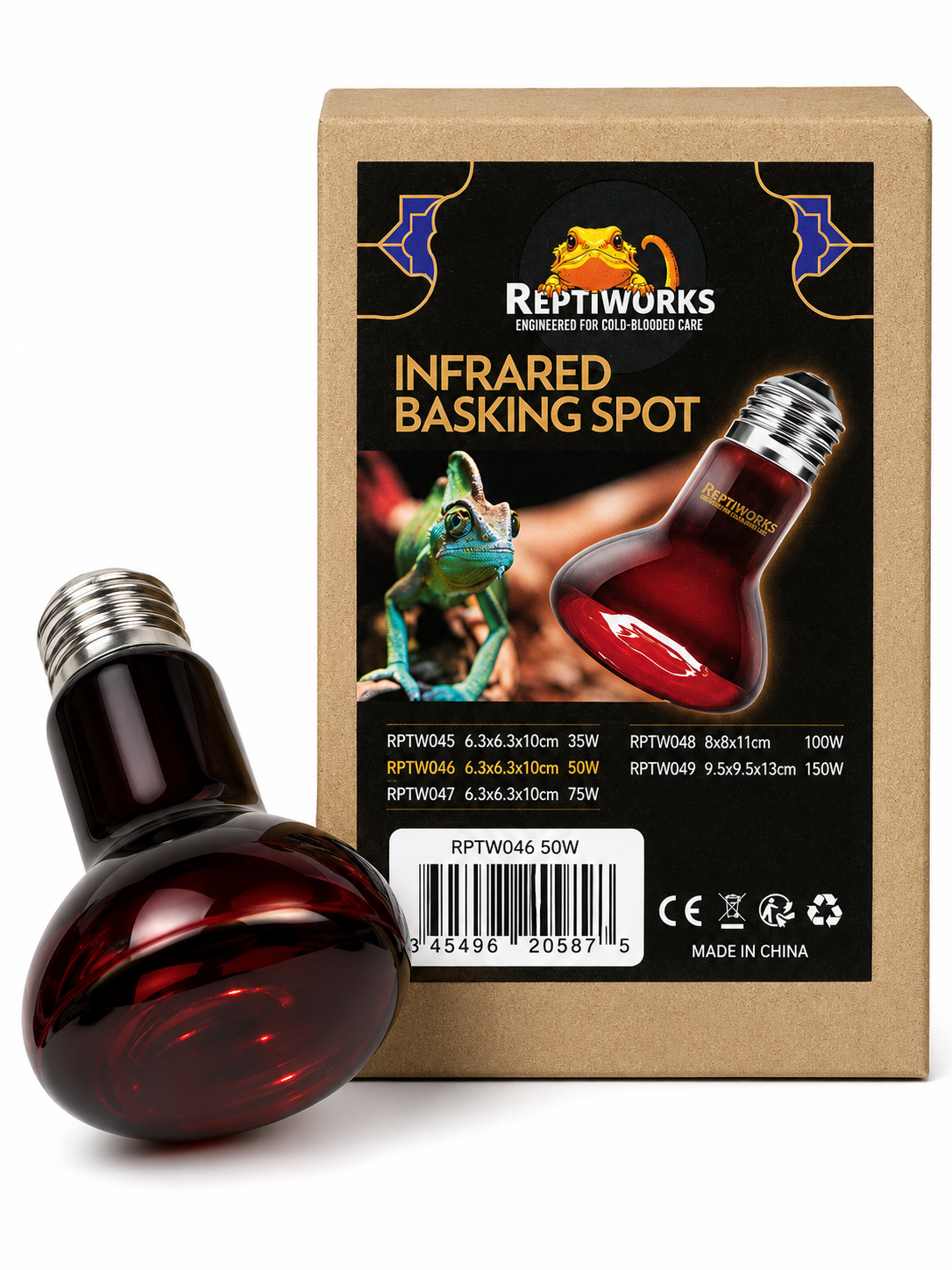 ReptiWorks Infrared Basking Spot 50W6.3X6.3X10Cm / 2.5"X2.5"X4"