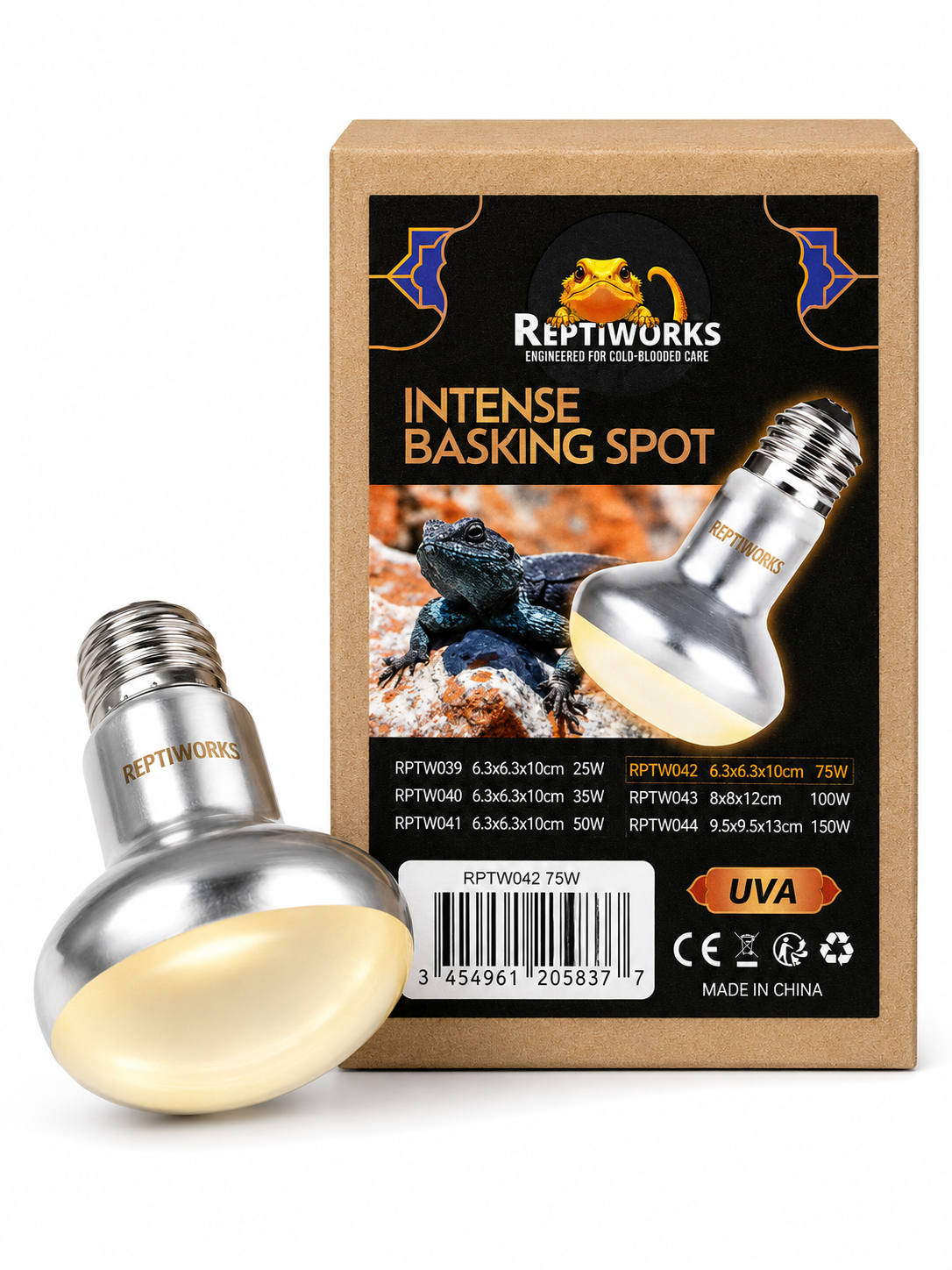 ReptiWorks Intense Basking Spot 75W6.3X6.3X10Cm / 2.5"X2.5"X4