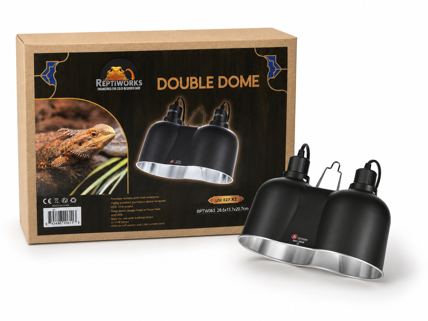 ReptiWorks Double Dome Max.150W×228.6X13.7X20.7Cm / 11.2"X5.4"X8.1"