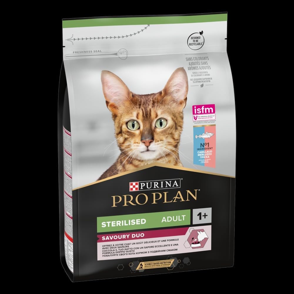 Purina Pro Plan Sterilised Adult Savory Duo Dry Cat Food with Cod and Trout, 3 kg