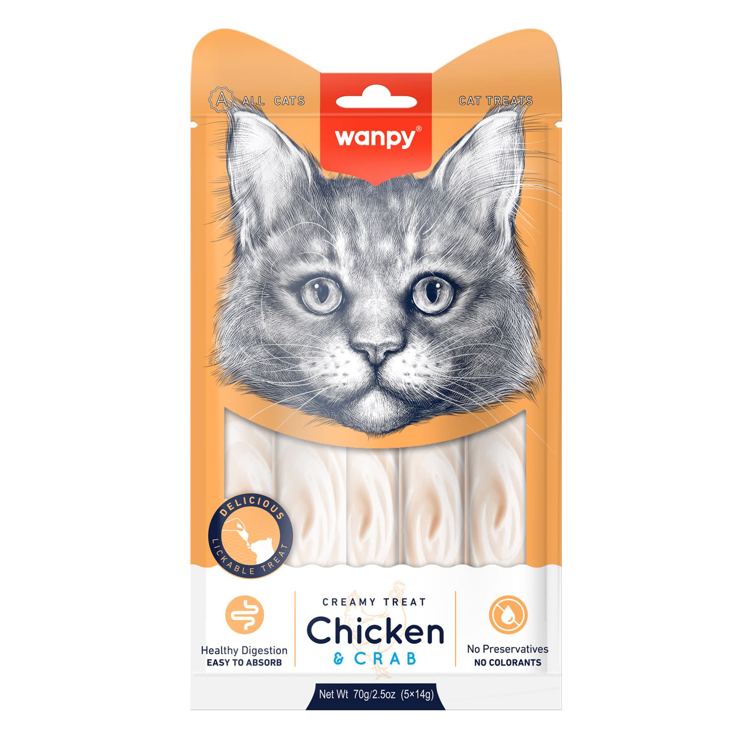 Wanpy Creamy Lickable Cat Treats - Chicken (14gx5)