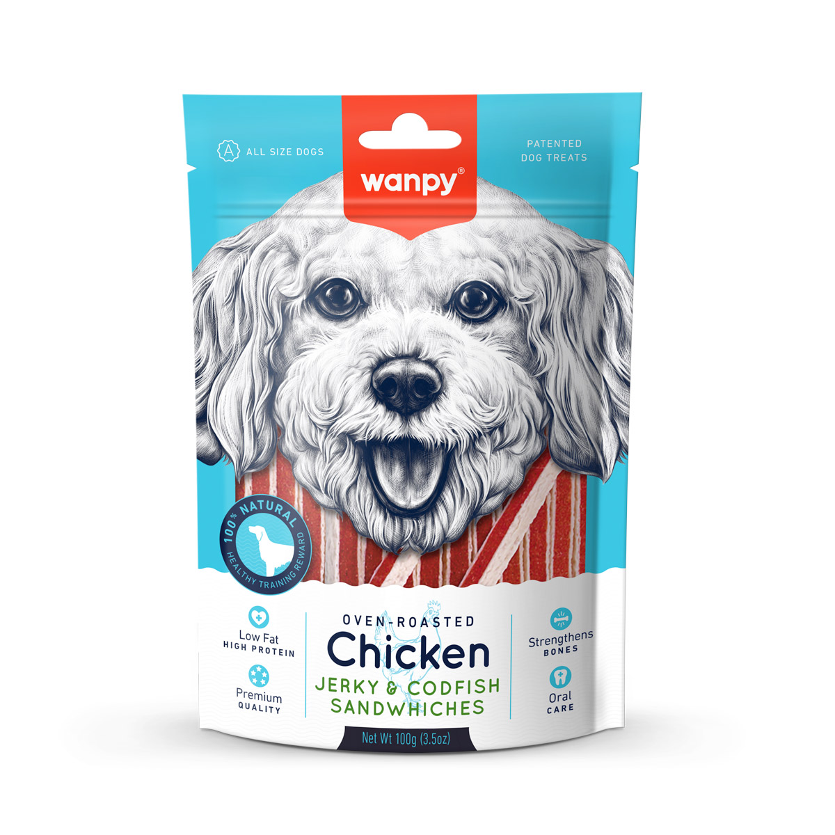 Wanpy Chicken Jerky &amp; Codfish Sandwiches 100g