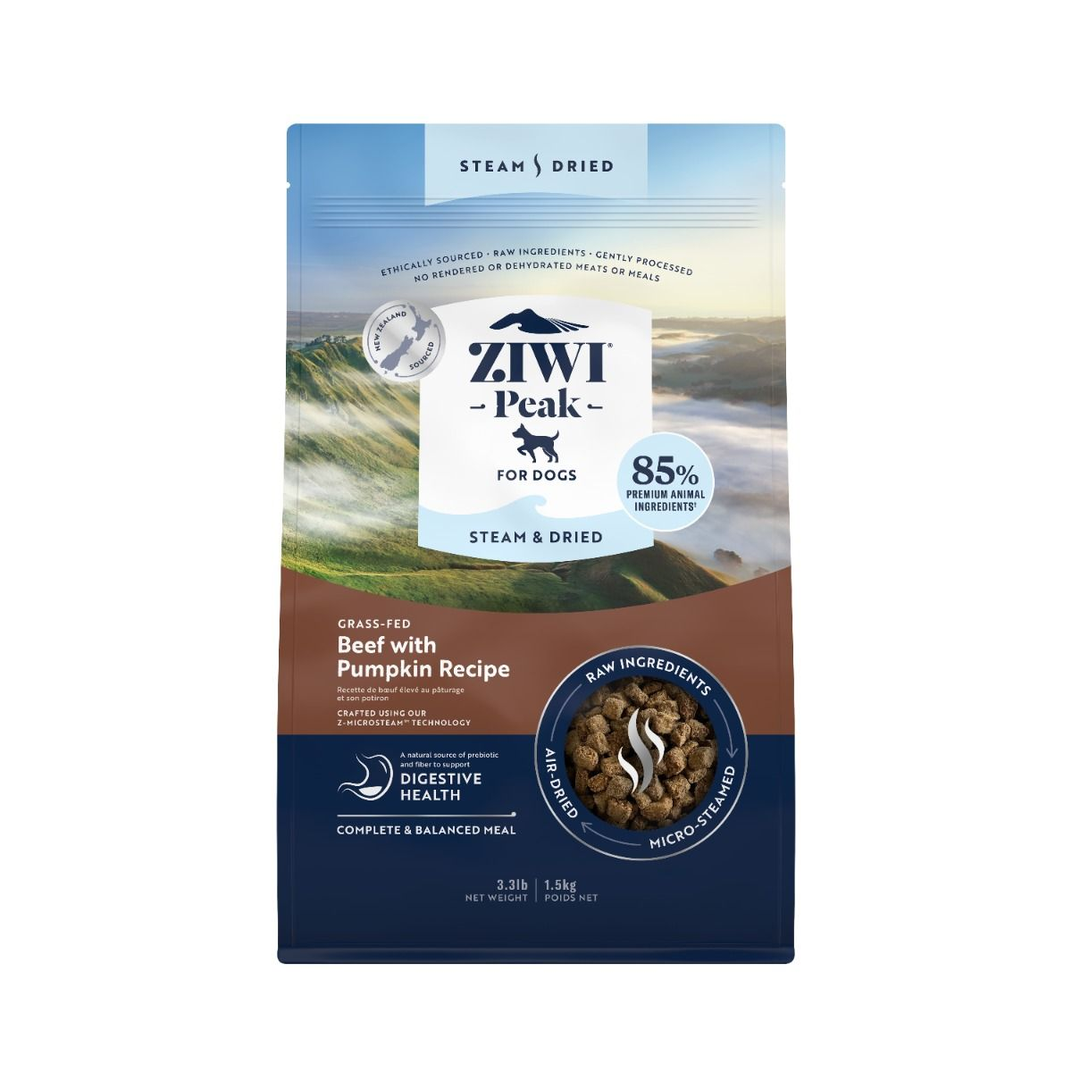 ZiwiPeak Steam & Dried Grass-Fed Beef with Pumpkin Recipe Dry Dog Food 1.5KG