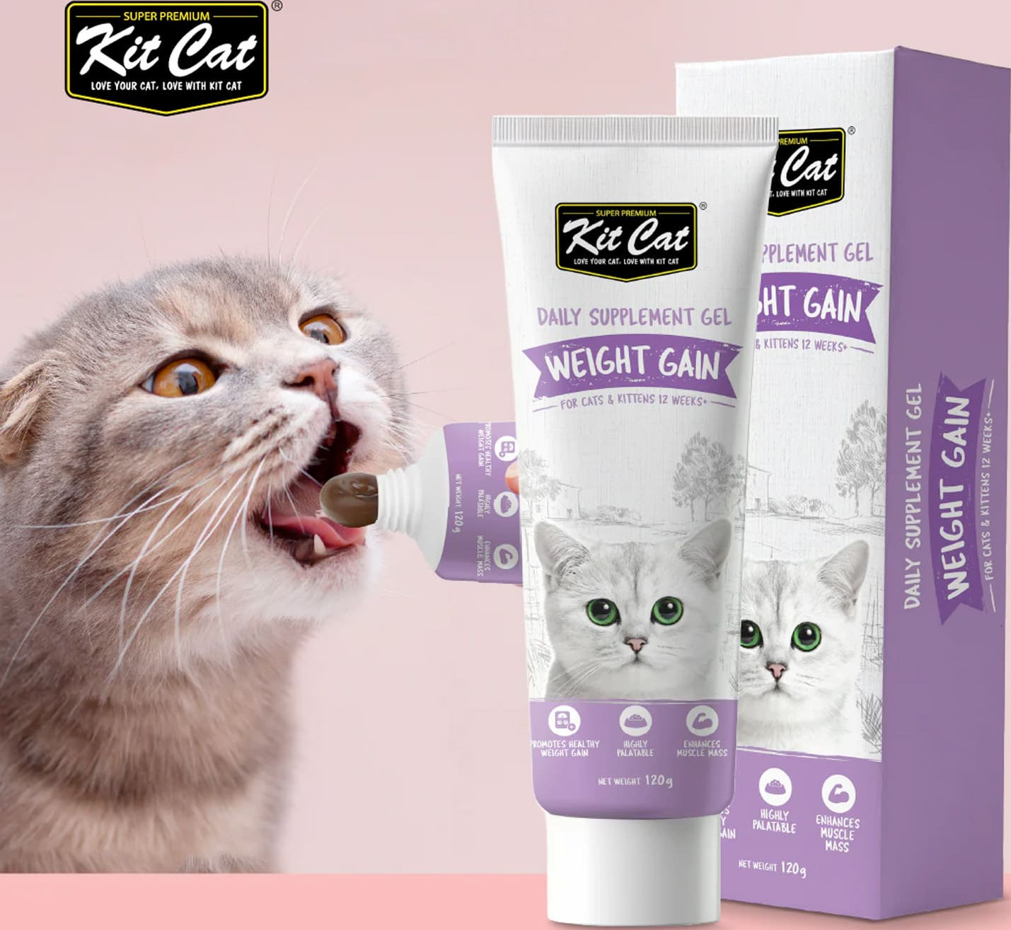 Kit Cat Daily Nutritional Supplement Gel For Cats & Kittens - Weight Gain (120G)