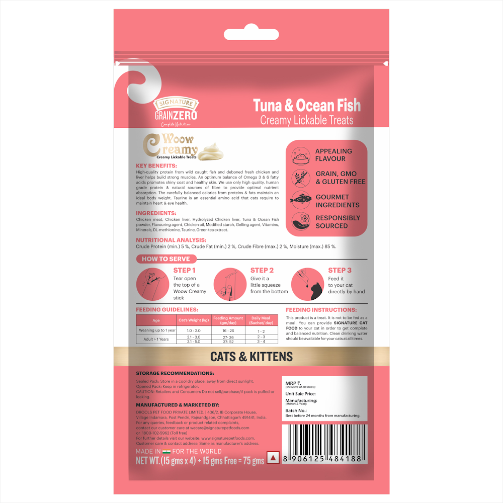 Signature Grain Zero Creamy Lickable Cat treat Tuna & Ocean Fish 75g