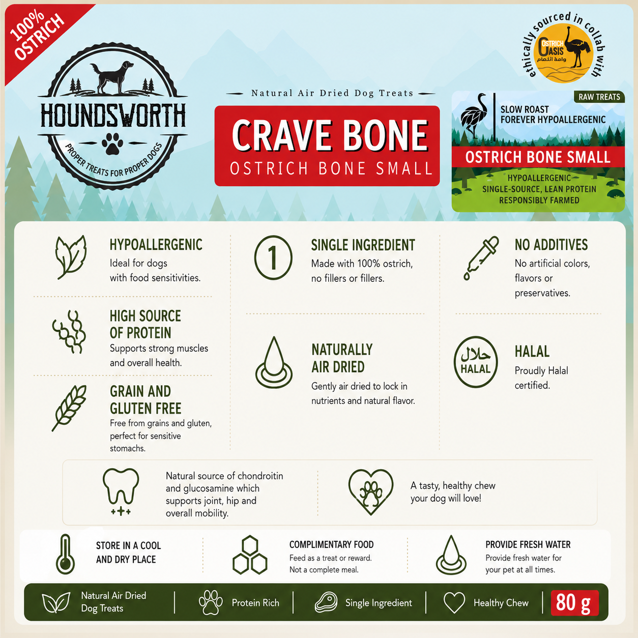 Houndsworth Hypoallergenic Ostrich Crave Bone 80g
