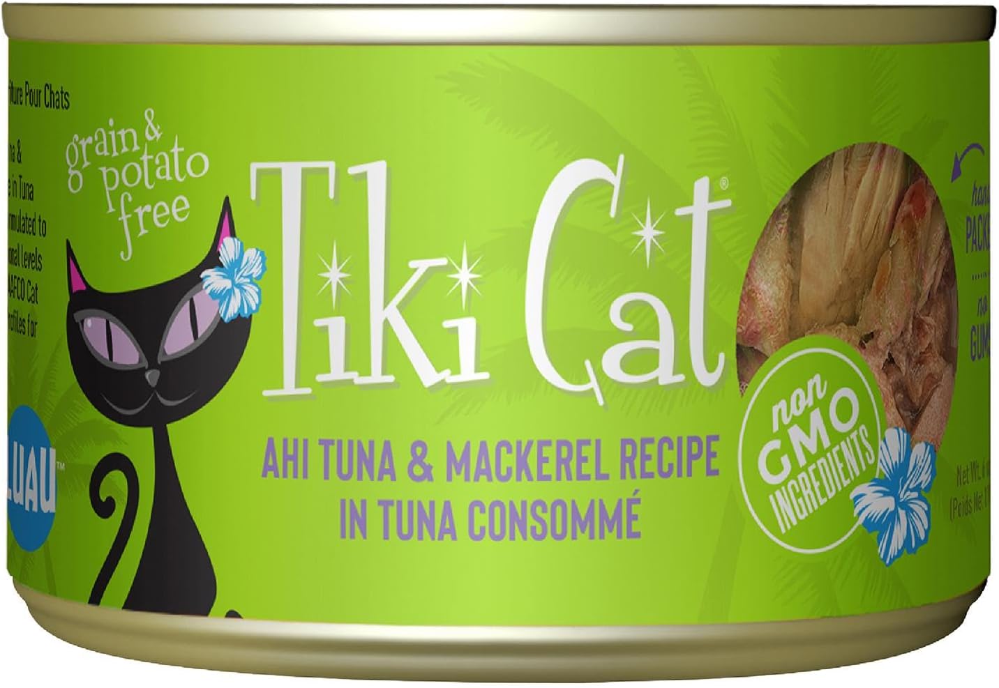 Tiki Cat Luau Wet Cat Food Papeekeo Luau Ahi Tuna Mackerel 2.8 Oz. Can
