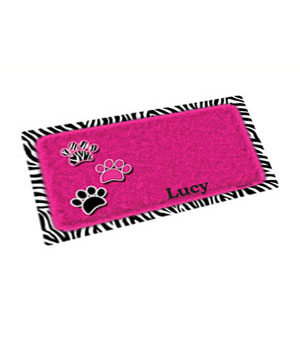 Dry Mate Pet Place Mate Dogs/Cats Pink With 3 Paws / Zebra Border 12 X 20 Inches