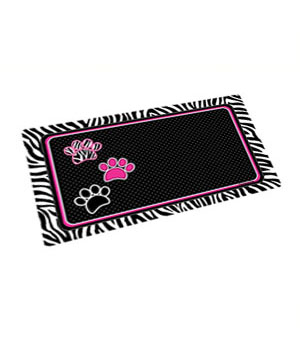 Dry Mate Pet Place Mate Dogs/Cats Black With 3 Paws / Zebra Border 12 X 20 Inches