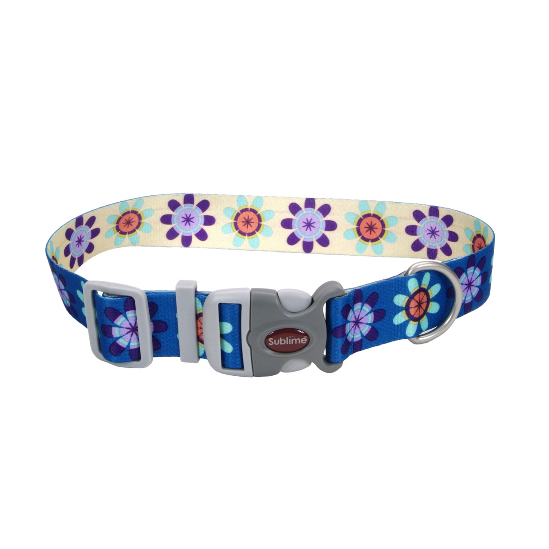 Coastal 1.5 and Sublime Dog Collar Flower Purple and Yellow Large