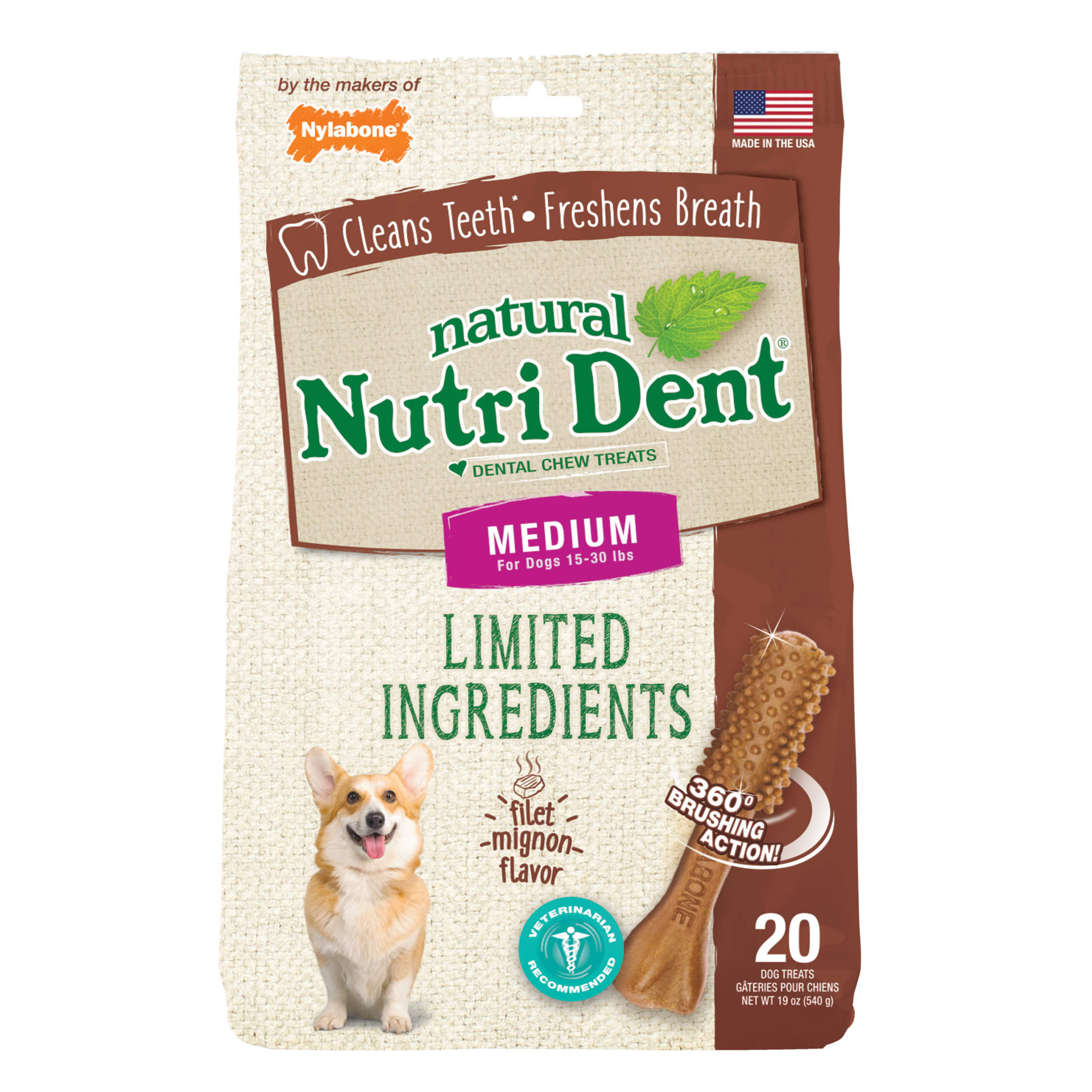 Nutri Dent Filet Mignon 20 Count Pouch Medium