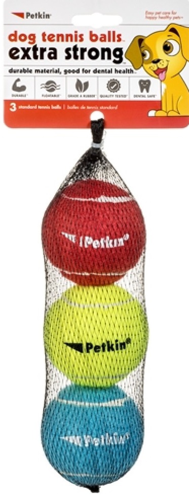 Petkin 3 Dog Tennis Balls Extra Strong Standard (Rainbow)