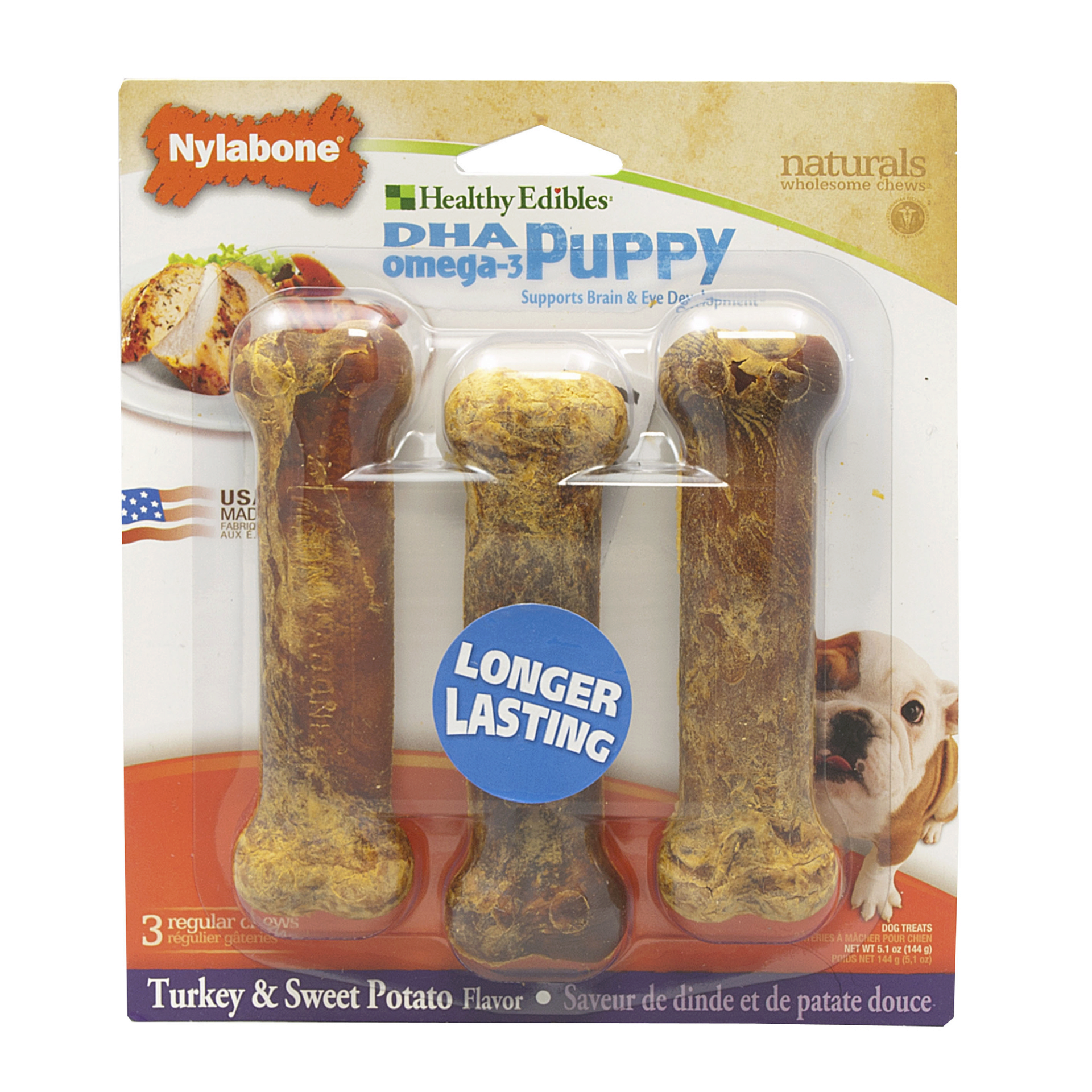 Nylabone Healthy Edibles Puppy Sweet Potato & Turkey 3 count Blister Card Regular