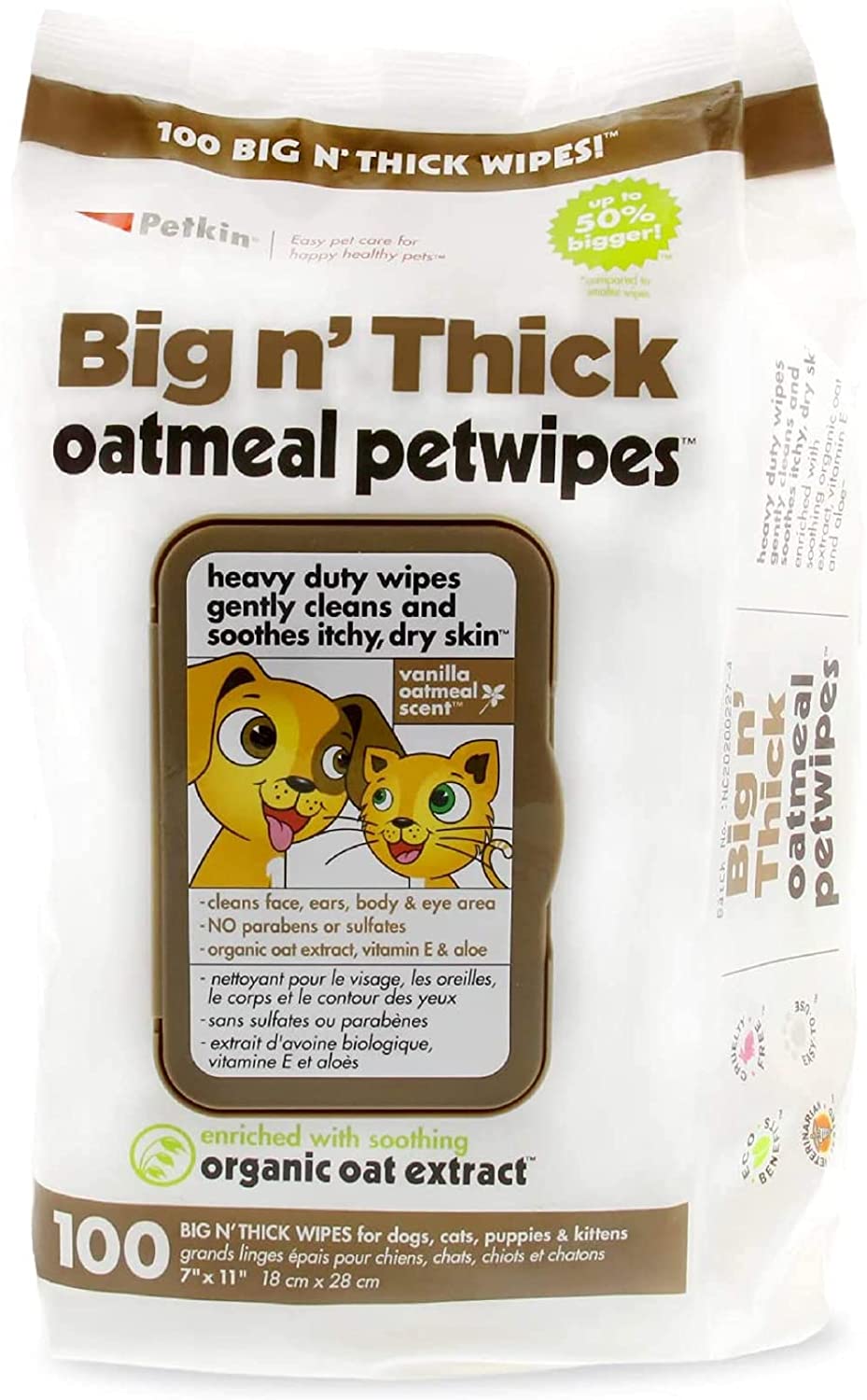 Petkin Big N' Thick Oatmeal Petwipes 100ct