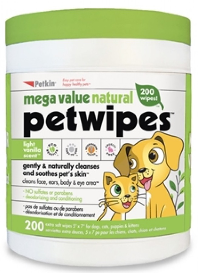 Petkin Extra Mega Valu Natural Petwipes 200ct