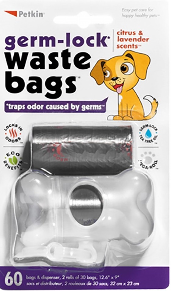 Petkin Germ-Lock Waste Bags - 60ct with dispenser