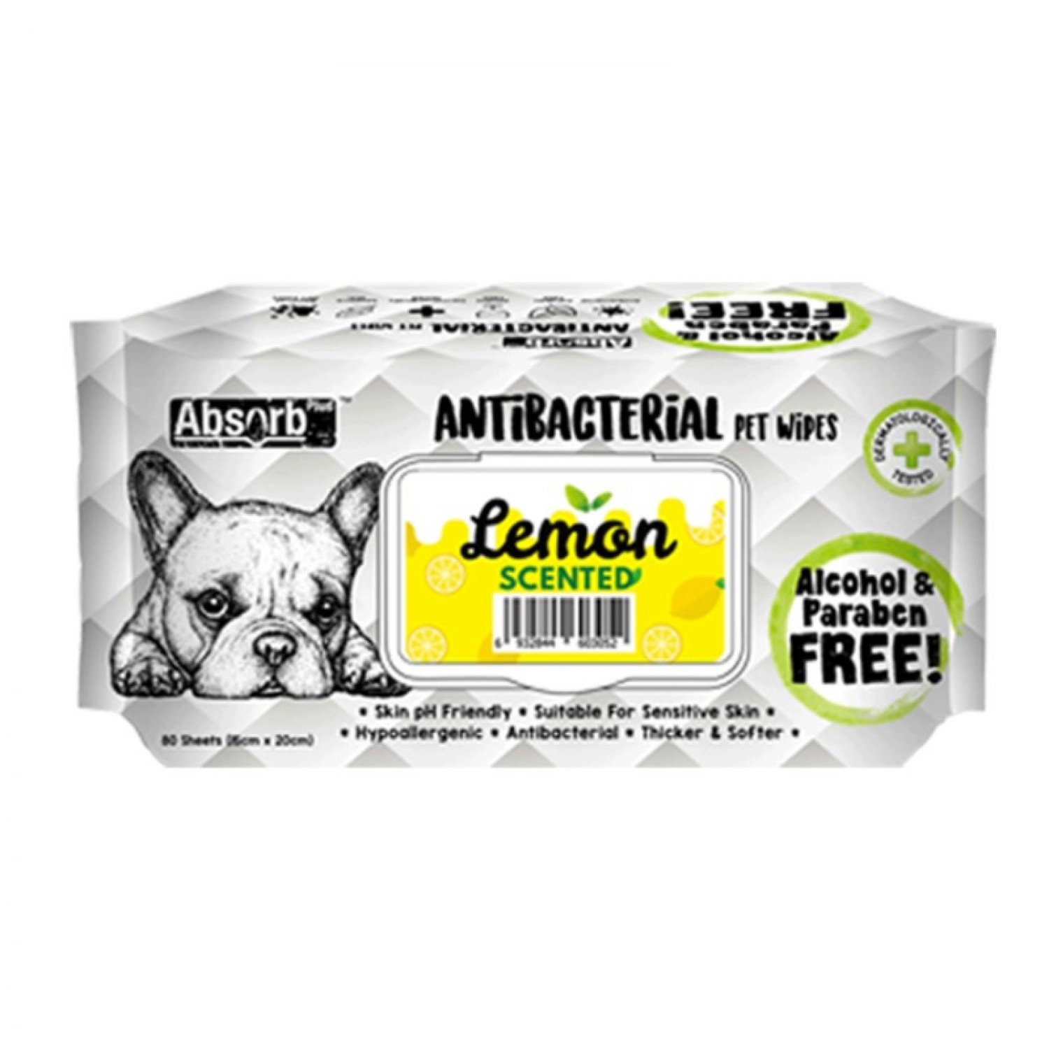 Absolute Pet Absorb Plus Antibacterial Pet Wipes Lemon 80 sheets