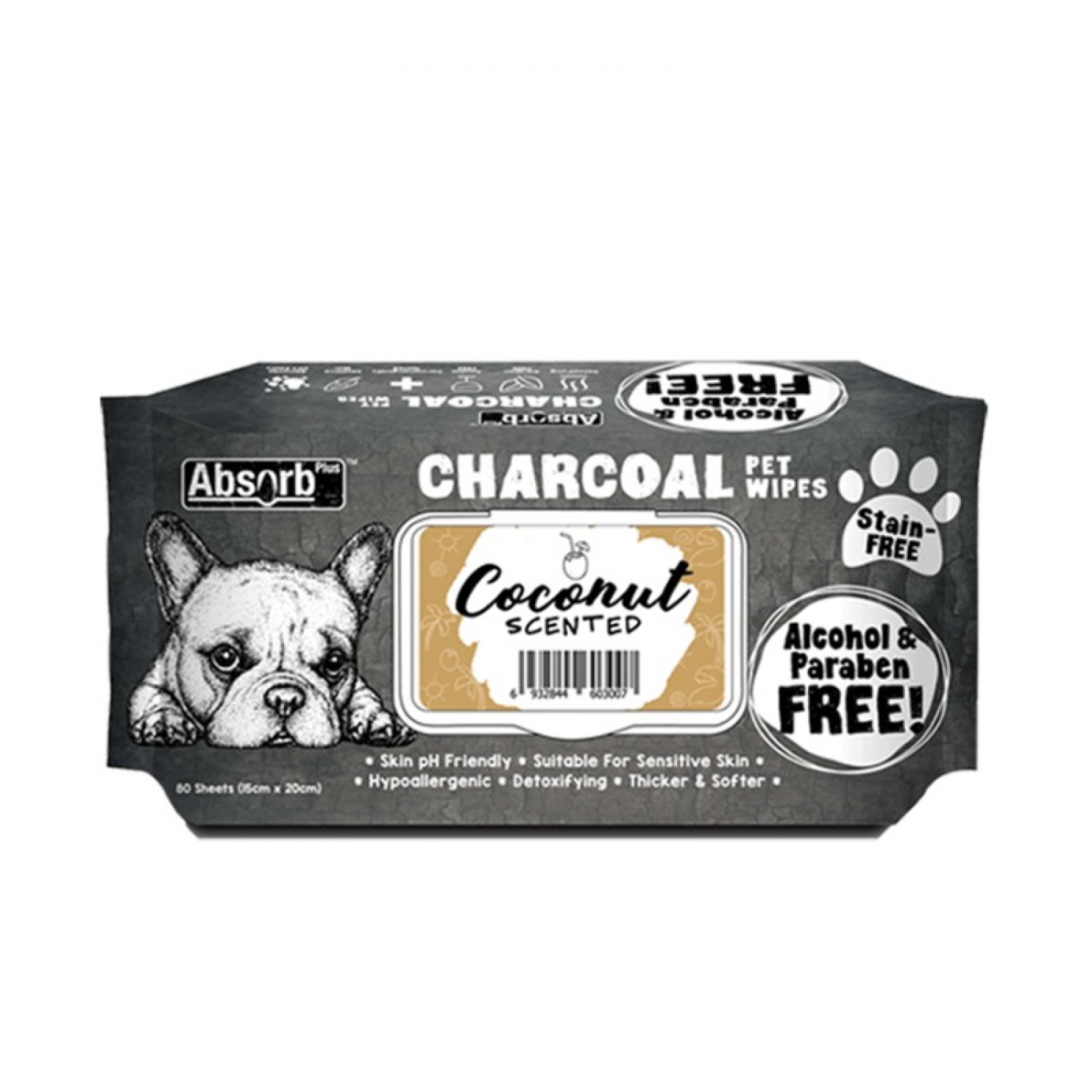 Absolute Pet Absorb Plus Charcoal Pet Wipes Coconut 80 sheets