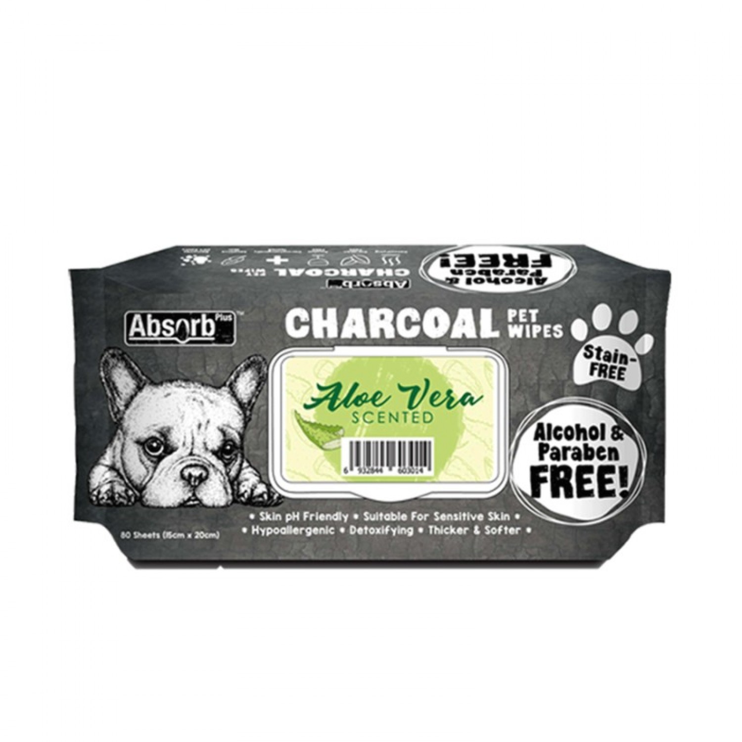 Absolute Pet Absorb Plus Charcoal Pet Wipes Aloe Vera 80 sheets