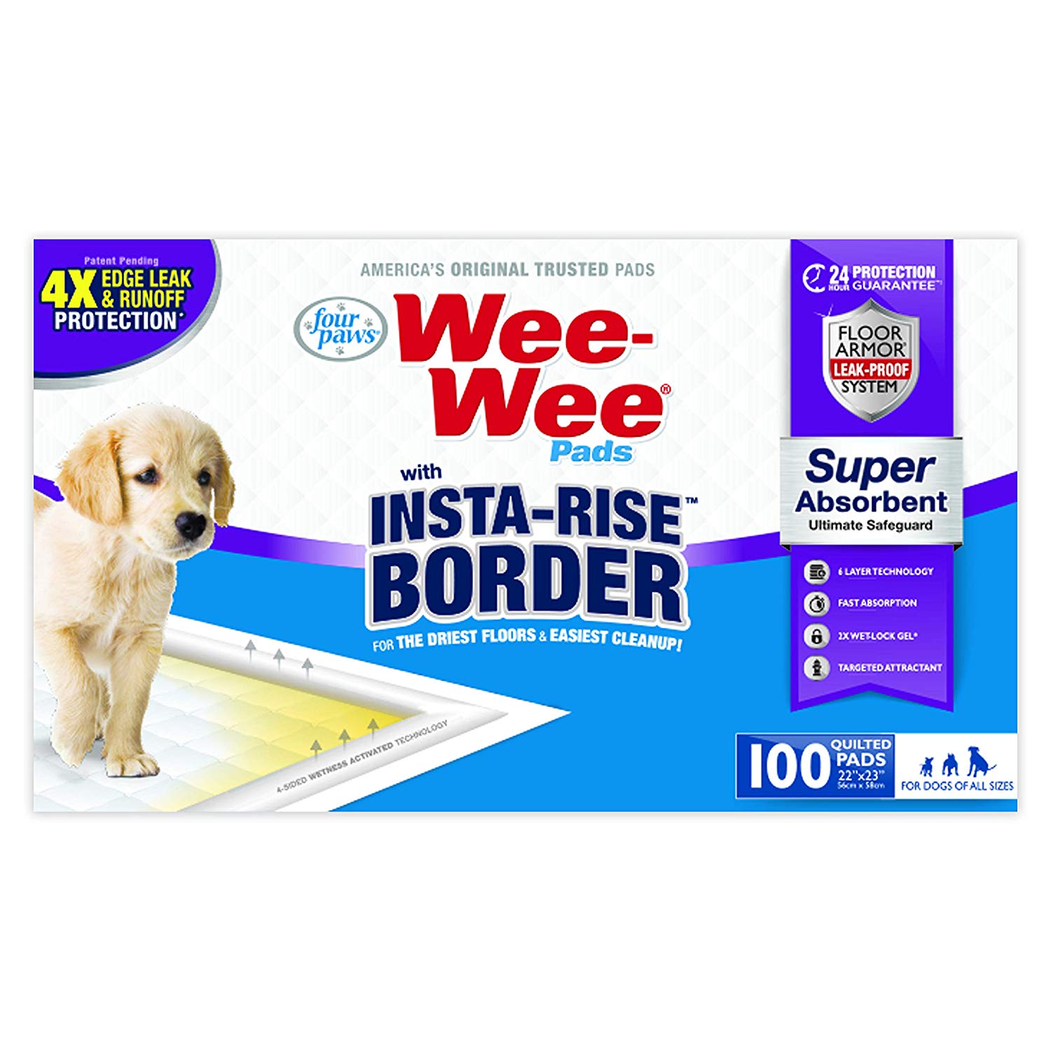 FOUR PAWS WEE-WEE INSTA-RISE BORDER PAD, 100 PACK