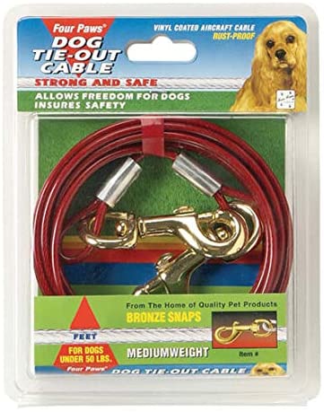 Four Paws Vinyl Coated Steel Cable Dog Tie Out - Medium Weight 15 ft.