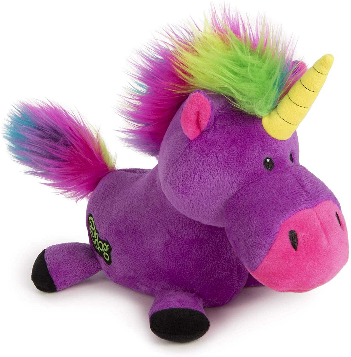 goDog® Unicorns with Chew Guard Technology™ Durable Plush Dog Toy with Squeaker, Purple, Large